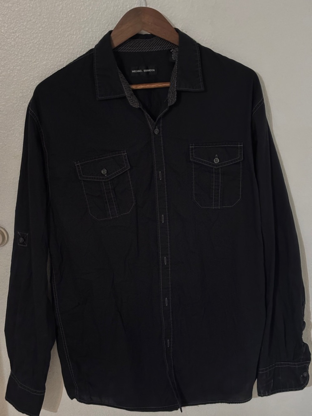 Michael Brandon Black Shirt with White Contrast Stitching